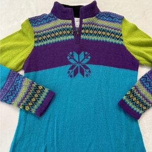 Alpaca Imports Women Multicolor 1/4 Zip Stand Up Collar Sweater SZ M E59